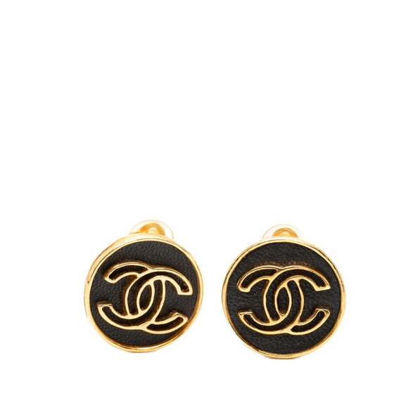 CHANEL Black Logo Earrings